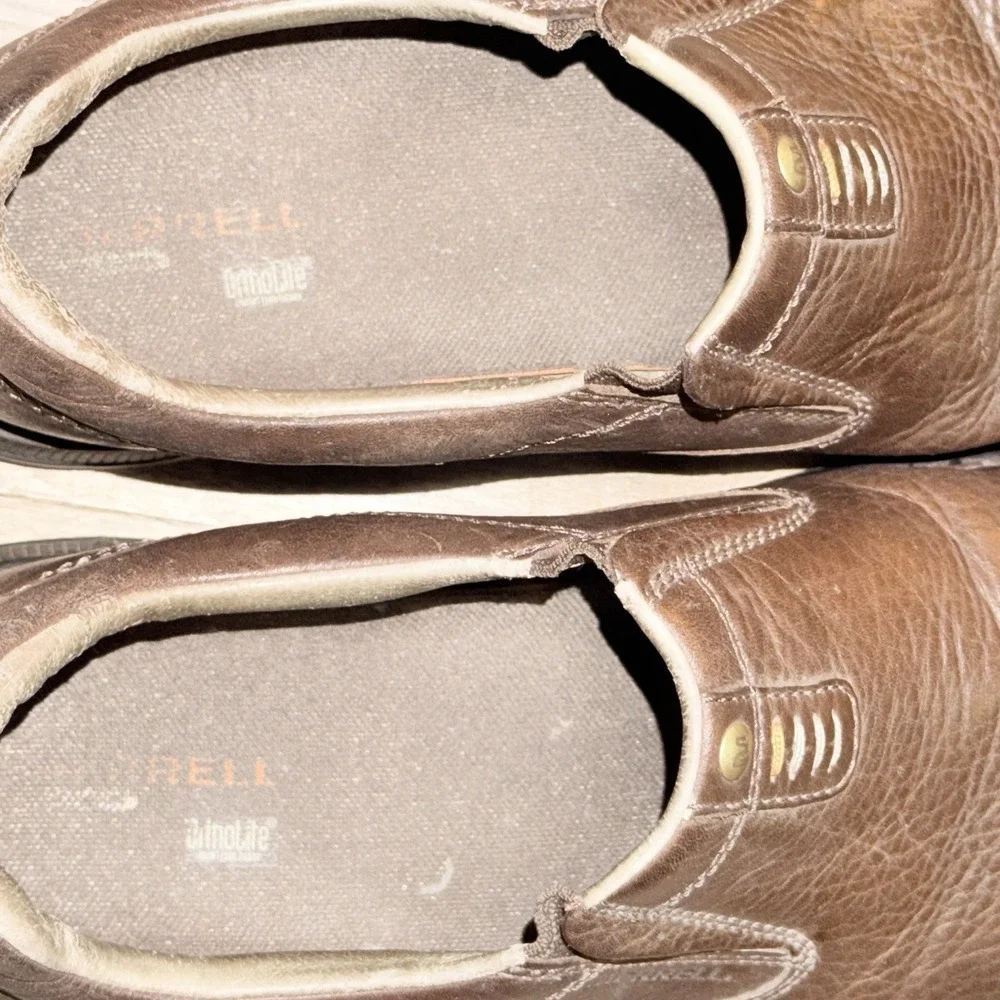 Merrell World Legend Brown Leather Slip On Loafers Mens 13 Comfort Shoes